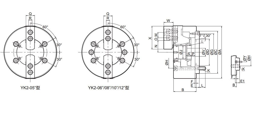 YK2-2 Jaw Through Hole Hydraulic Chuck