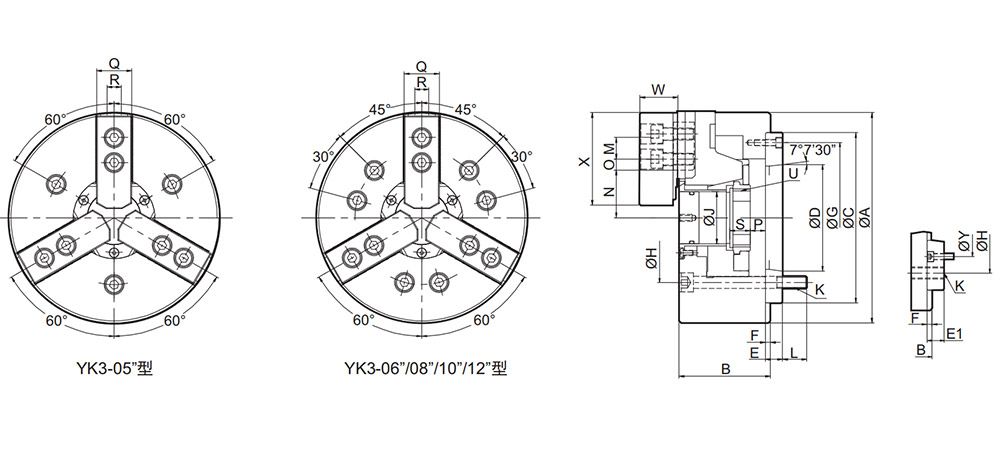 YK3-3 Jaw Through Hole Hydraulic Chuck