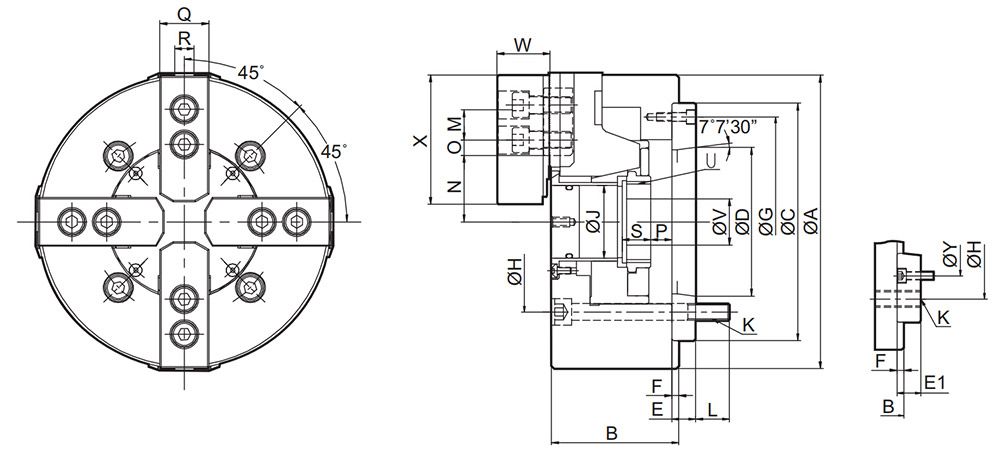 YK4-4 Jaw Through Hole Hydraulic Chuck